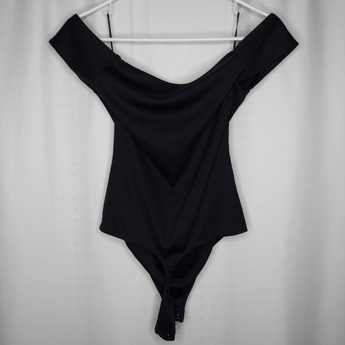 Express Bodysuit Women Large Black Rib Stretch Sleeveless Off-Shoulder V-Cut - Picture 4 of 7