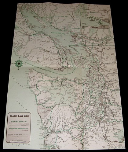 PUGET SOUND VANCOUVER 1956 FERRY SCHEDULE PICTORIAL GUIDE & MAP BLACK BALL LINE - Picture 2 of 2