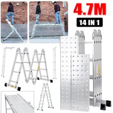 15.4FT 14 in1 Aluminium Folding Ladder Multi Purpose With Scaffold Platform Step