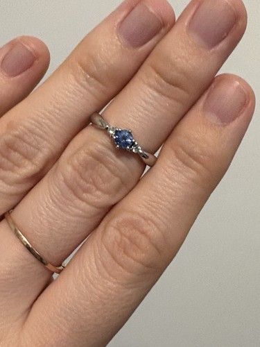 Petite Platinum Ceylon Blue Sapphire Diamond Halo Ring - 4.24 gms, Sz 5, 0.52 ct - Picture 10 of 10