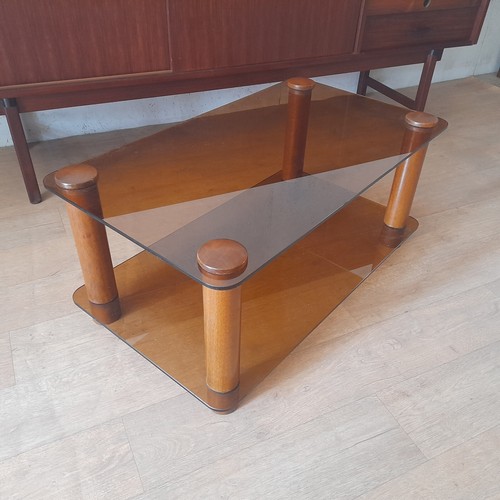 Mesa de centro baja de 1960-70, madera sólida y vidrio ahumado, buen estado - Imagen 8 de 13