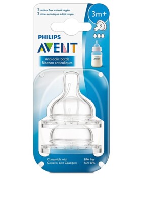 Philips Avent 2 Medium Flow Anti-Colic Baby Bottle Nipple 3mo+