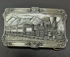 History of RailRoad Train Car Vintage 1984 Siskiyou Pewter Belt Buckle