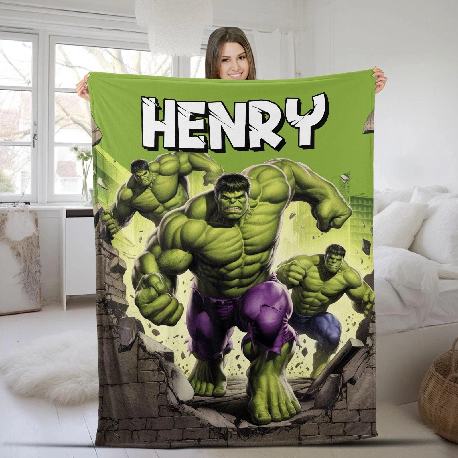 Personalized Hulk Fleece Blanket, Hulk Blanket, Custom Name Age Hulk Birthday