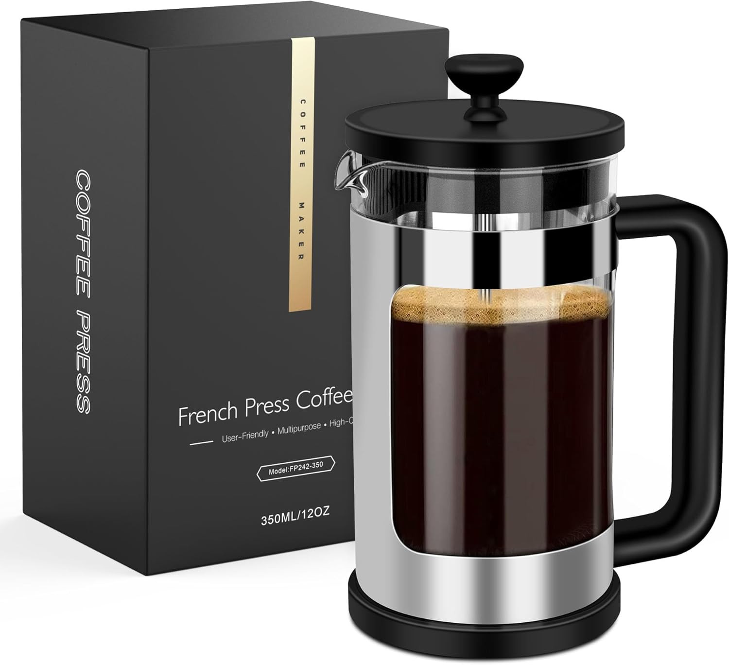 12 Oz, Mini Coffee Press 1 Cup, Single Serve French Pr