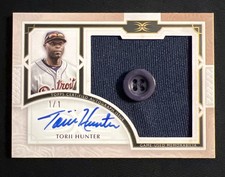2025 Topps Definitive Torii Hunter Game Used Gold Jersey Button Patch Auto 1/1