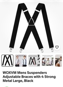 WOXVM Mens Suspenders Adjustable Braces with 4 Strong Metal Clips Elastic Black
