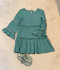 ENTRO Teal Babydoll Tiered Dress Size M with Cute Cut Out details