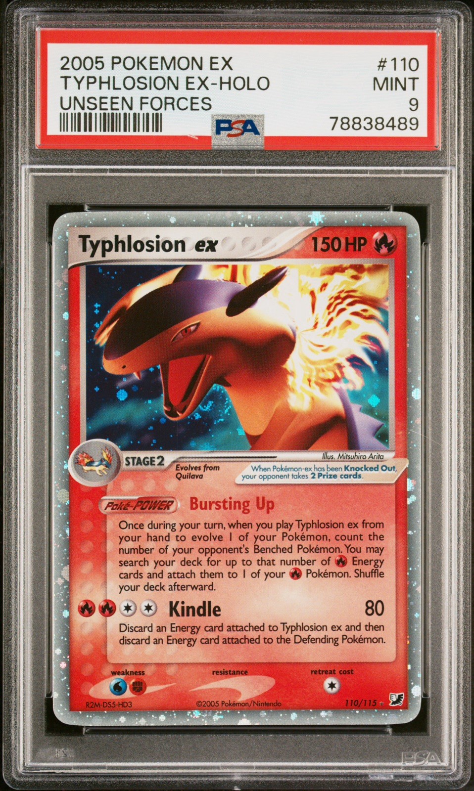 2005 POKEMON EX UNSEEN FORCES #110 TYPHLOSION EX-HOLO PSA 9