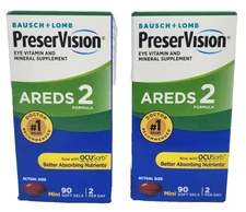 LOT OF 2 PreserVision AREDS 2 Eye Vitamins 90 soft gels x 2, Open Box
