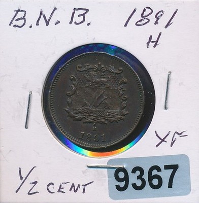 BRITISH NORTH BORNEO -  1/2 CENTS - 1891-H - #9367 - RARE - XF