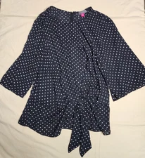 Vince Camuto Top Women Size Medium Black Polka Dots Flutter Sleeve Blouse