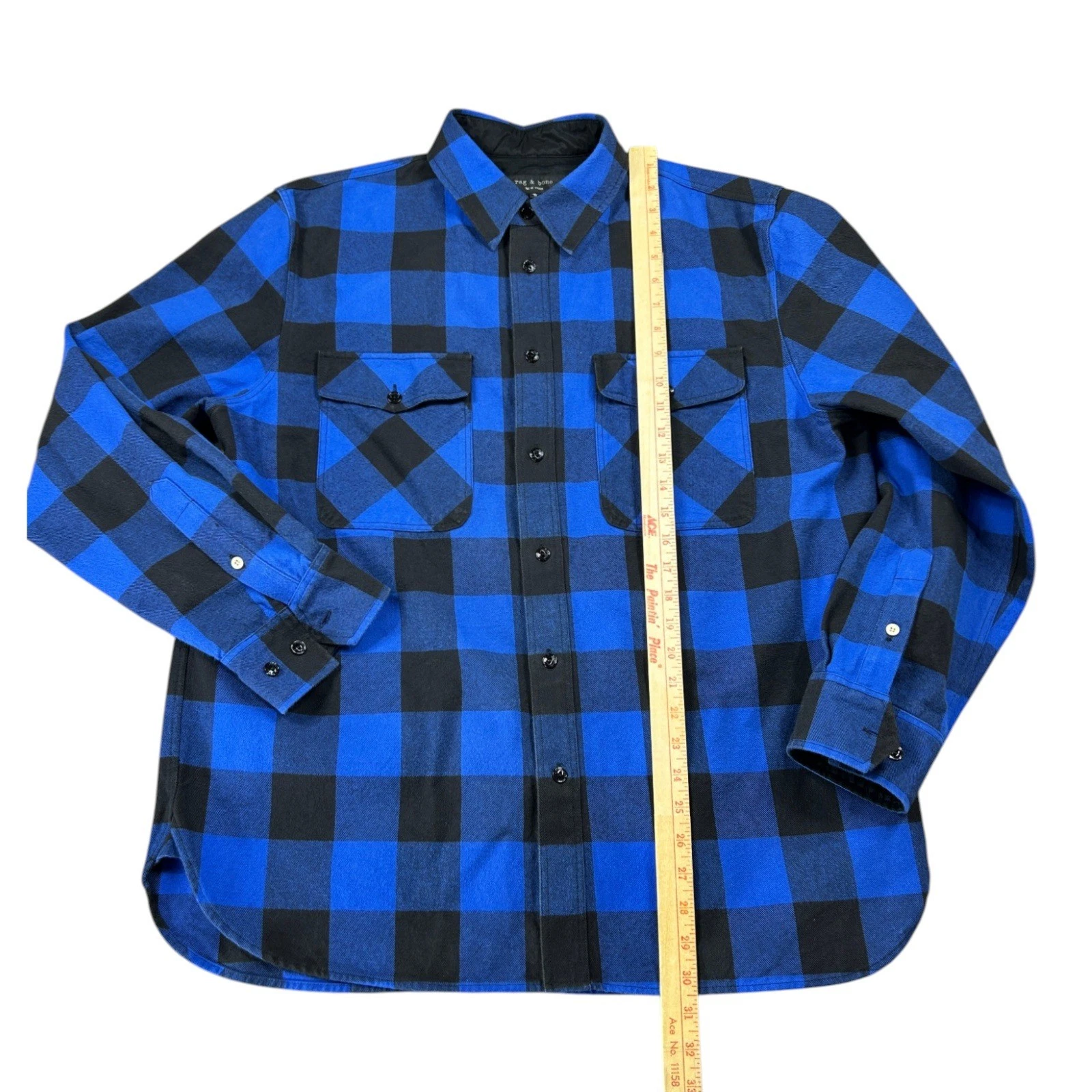 rag & bone Shirt Jacket Mens XL Blue Black Buffalo Plaid Flannel CPO Shacket image 6