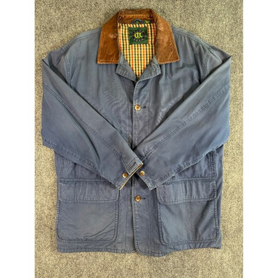 #ad VTG Club Room Jacket Mens Large Leather Collar Barn Chore Coat Plaid Lined $29.95