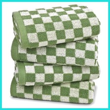 Green Hand Towels for Bathroom Set of 4 - Cute Checkered Bathroom Towels for ...