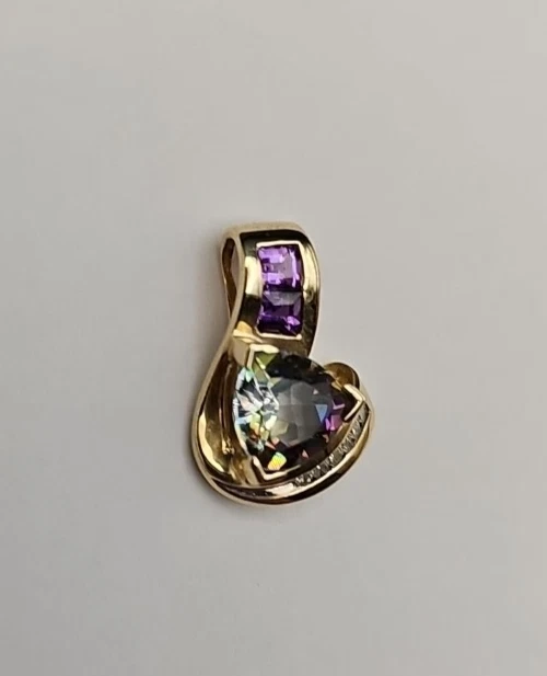 M. Fabrikant & Sons 10k 黄金神秘黄玉、紫水晶和钻石吊坠 — 第 2/4 张图片