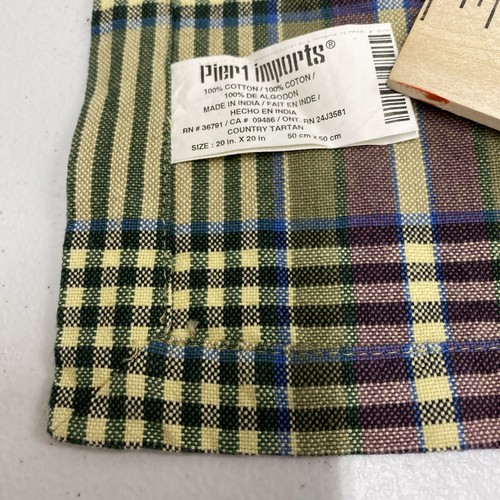 6 Pier 1 Cotton Napkins 19” Country Tartan Plaid Burgundy Green Blue Tan Vintage - Picture 4 of 10