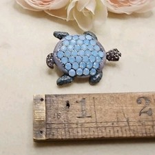 Vintage Silver Tone Sea Turtle Tortoise brooch Brooch Pin Blue Rhinestone