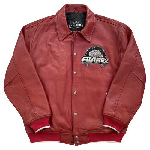 Giubbotto uomo Avirex Chief pelle cavallo alto Varsity rosso bomber stile vintage - Foto 2 di 8