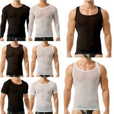 Mens Mesh Sheer See Through Undershirts Sports Casual Sexy T-Shirts Tank Tops