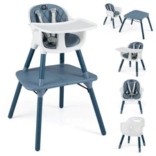 Babyjoy 4 in 1 Baby High Chair Convertible Toddler Table Chair Set w/ PU Cushion