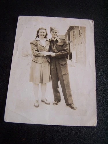 WW2 Military Man Soldier & Woman July 1942 Vintage Photo