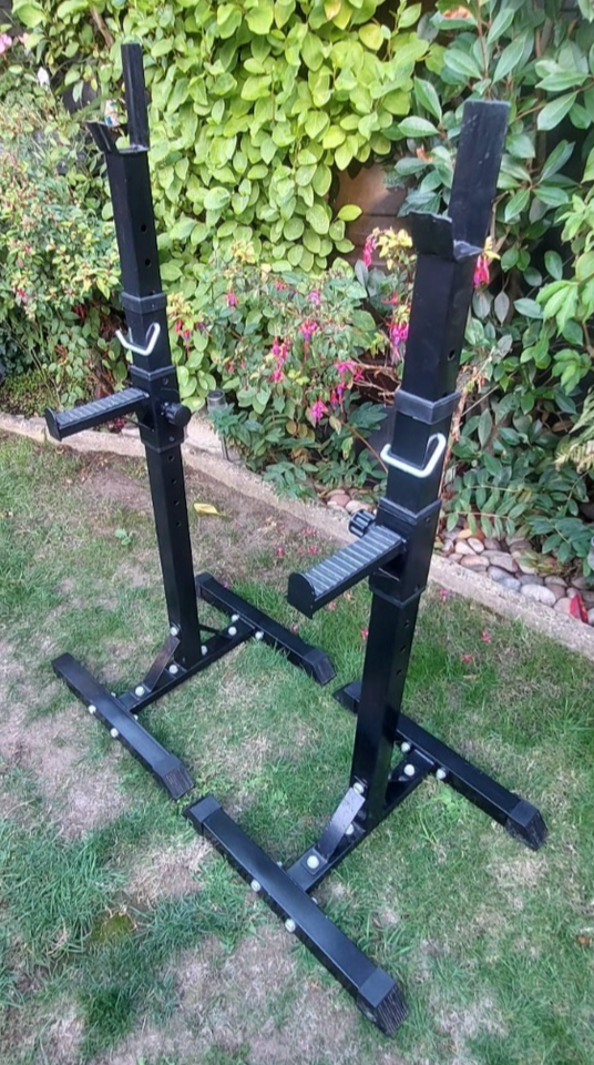 Black Adjustable Squat Rack Stands Pair for Bench Press & Weight ...