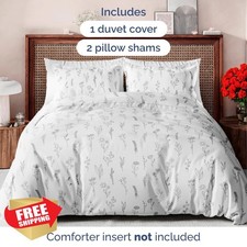 Full Size Floral Duvet Cover Set 80x90 with 2 Pillow Shams Plants