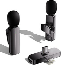 2 Pack Wireless Mini Lavalier Lapel Microphone for Iphone,Android Phone 2 in 1 