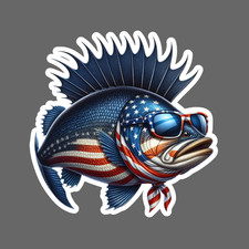 Fishing Sticker Vinyl Decal Patriotic Bass With Flag Shades Bold Fun USA Art