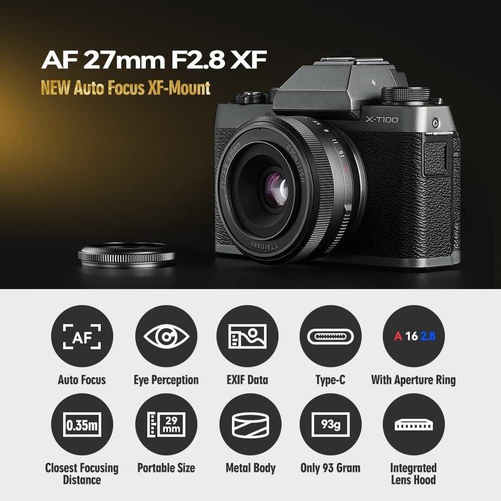 Open Box TTartisan 27mm F2.8 Autofocus Lens For Fuji X Mount Cameras