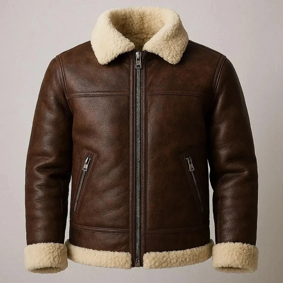 Men's RAF Aviator Real Leather Jacket Coat Bomber B3 Sheep Skin Pilot Flying