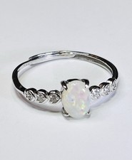 925 Sterling Silver Colorful Natural White Australian Opal Ring Certified