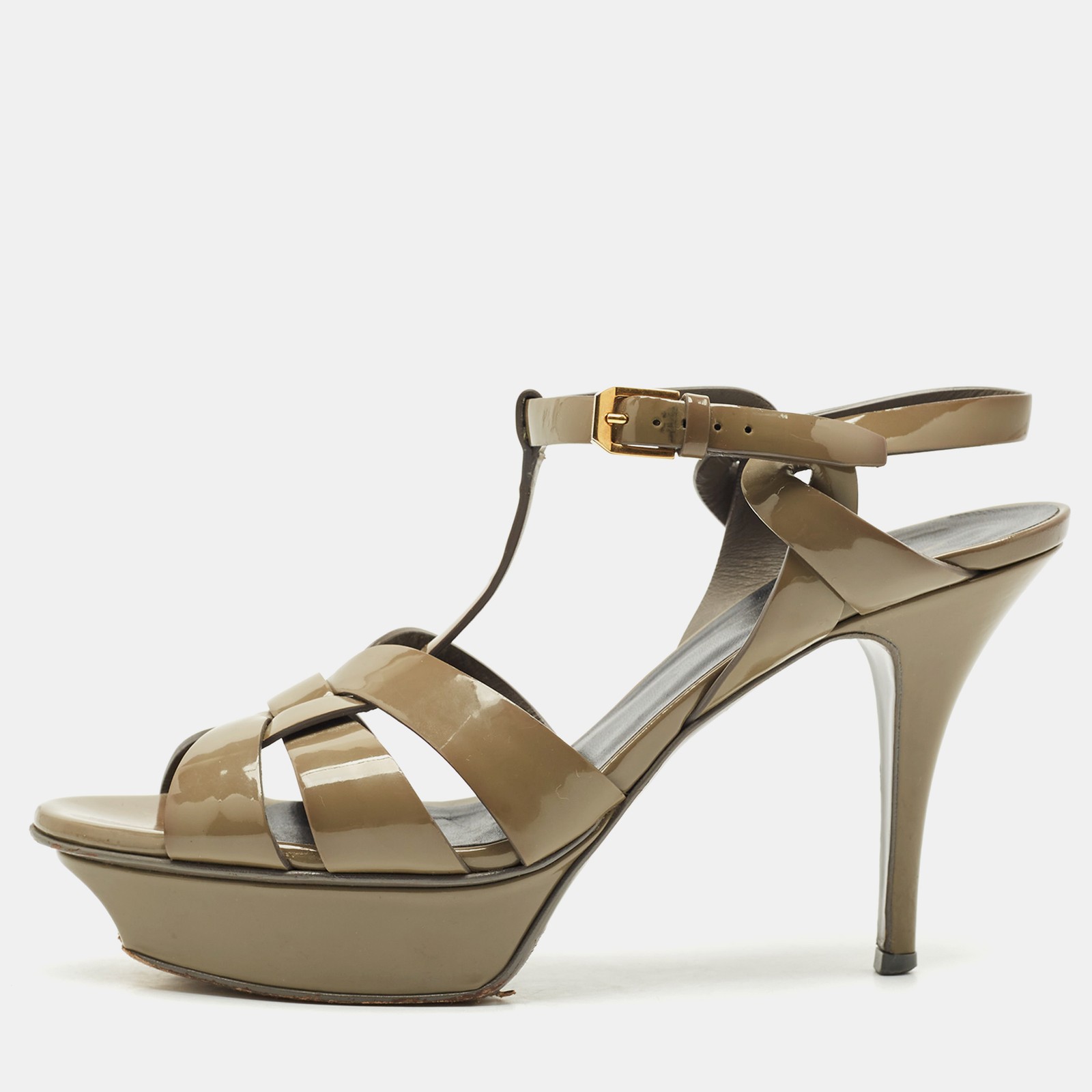 Sandali Saint Laurent verde oliva vernice plateau omaggio misura 39 5