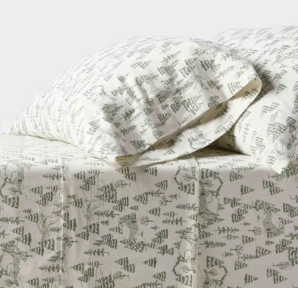 Queen Ultra Soft Holiday Flannel Sheet Set Ivory Winter Scene - Threshold - Image 2 of 3