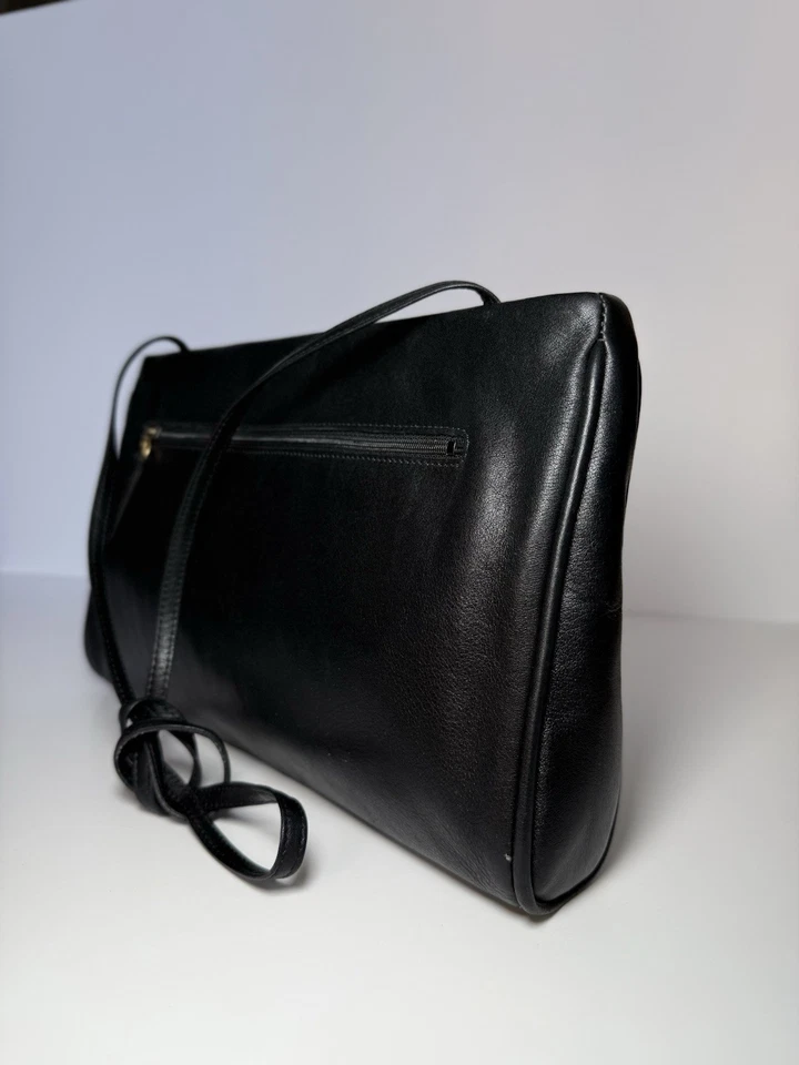 Vintage ANNE KLEIN for CALDERON Small Black Leather Soft Clutch Shoulder Bag - Image 3 of 4