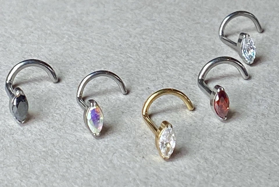 1pc Implant Grade Titanium Marquise Gem Nose Screw Ring 18g or 20g - Image 4 of 4