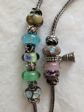 Trollbeads necklace 16.5 and bracelet 6" 8 beads 4 spacers 4 stoppers 2 locks