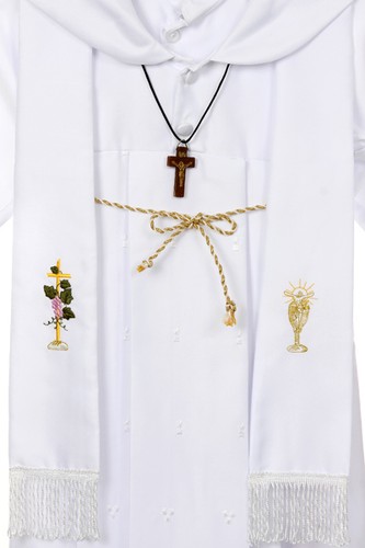 New White Infant Boy Toddler 4pc Christening Baptism Gown Hat Stole Necklace - Picture 9 of 12