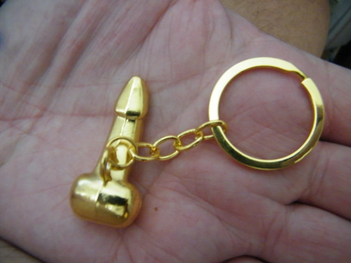 Lot of 3 BIG Penis Keychains 3 Bright Gold Key Rings LGBT Penis