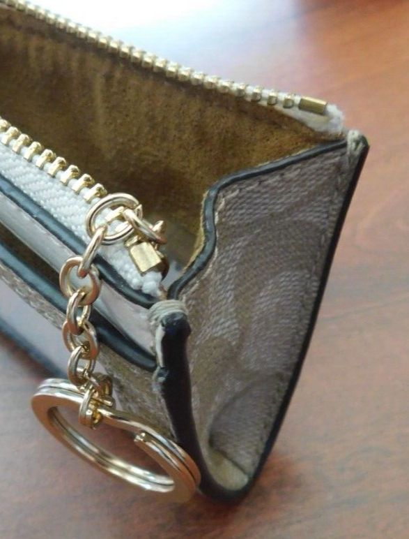 COACH SIGNATURE F88208 TAN MINI SKINNY ID / COIN ZIP CASE GOLD ACCENTS