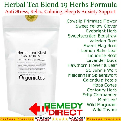STRESS RELIEF TEA 19 Herbs Calming Relaxing Sleep, in Signs of Stress & Anxiety
