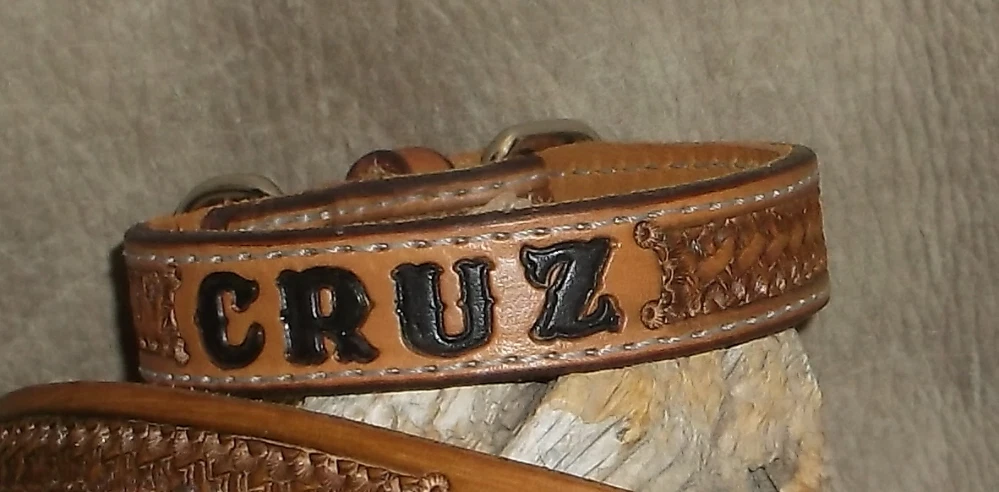Stamped leather dog clearance collar