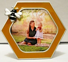 2.5X 2.5" Flying Bee On A Honeycomb Yellow And Silver Picture Photo Frame 