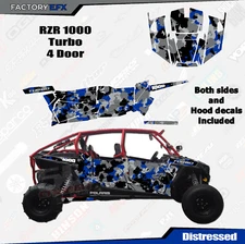 Gray Blue Distressed Camo Graphics kit fits Polaris RZR 1000 Turbo 4 Door 14-18