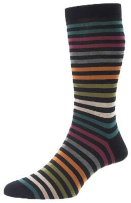 Pantherella Mens Kilburn All Over Stripe Cotton Lisle Socks - Black
