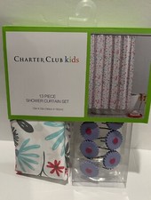 Floral Fabric Shower Curtain With Flower Hooks Spring Decor Charter Club Kids