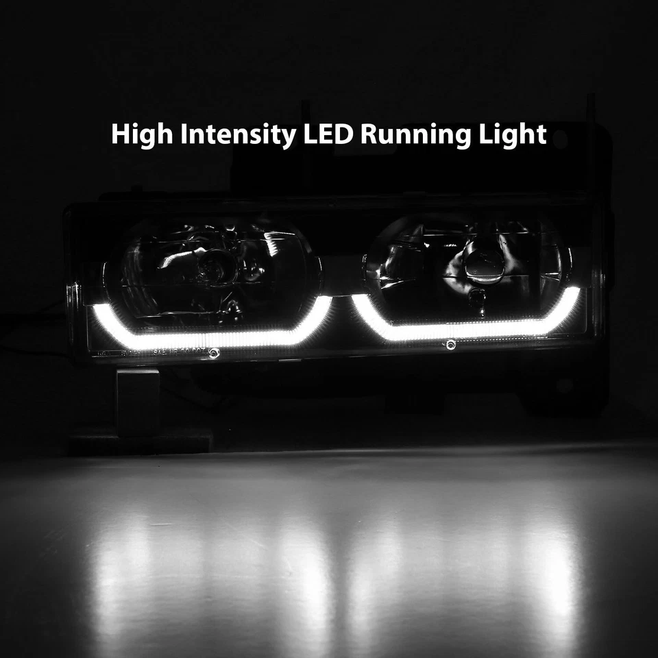 88-99 Chevy Full Size C/K 3500 Tahoe GMC Yukon Suburban Headlights Black LED Bar - Image 4 of 4