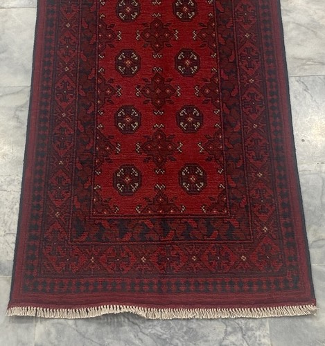 Genuine Afghan Turkmen Bokhara Hand Knotted Red & Black Wool Runner 76x193cm - Picture 2 of 3