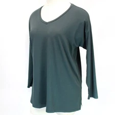 Eileen Fisher Plus Size Woodland Jersey V-Neck Long  Sleeve Tunic Top Blouse 1X